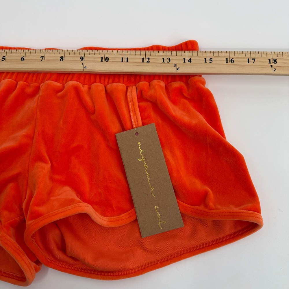 Niyama Sol Shorts Women Medium NEW Orange Velour Elastic Pull On Comfy Retro 90s - Picture 6 of 9